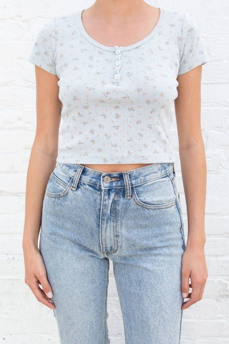 Hauts Brandy Melville Zelly Floral Eyelet Bleu Clair | BEE-23832618